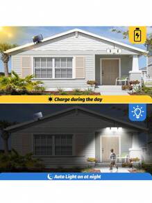 2入/1入組224led太陽能戶外帶有運動傳感器的壁燈,戶外太陽能聚光燈,太陽能壁燈,224顆led,1600流明,5米電纜,4種模式,帶遙控器,適用於花園/車蓬/甲板/露台 - 黑色 - 查看 5