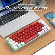 Hxsj 60% Rgb有線遊戲鍵盤,小巧便攜61鍵鍵盤,附帶type-c轉usb Otg轉接器,適用於pc/ 遊戲專用鍵盤,並配有線分離設計,精細簡潔,輕鬆攜帶,適用於商務旅行和遊戲,白色和紅色相匹配 - 白色和紅色 - 查看 5