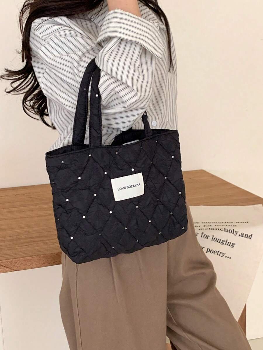 日式毛绒手提包，心形午餐包，大容量学生手提包