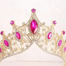 1 件時尚低價湖藍色欖尖形水鑽合金皇冠適合兒童、女士、婚禮、生日、節慶派對