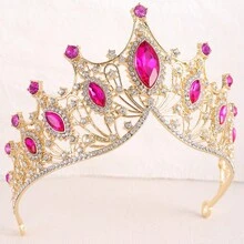 1 件時尚低價湖藍色欖尖形水鑽合金皇冠適合兒童、女士、婚禮、生日、節慶派對