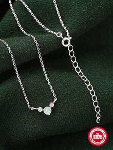 1條925純銀圓形項鍊,女士首飾,帶有首字母吊墜,長鍊,適用於婚禮珠寶奢華細緻珠寶 - 銀色 - 查看 6