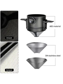 BALASHOV 1PC Portable Foldable Coffee Filter Stainless Steel Easy Clean Reusable For Home Office Outdoor Travel - Black - View 9