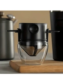 BALASHOV 1PC Portable Foldable Coffee Filter Stainless Steel Easy Clean Reusable For Home Office Outdoor Travel - Black - View 3