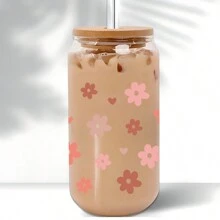 1pc UV Dtf Transfer Flower Dign Sticker For 16oz Libbey Glass Cups Diy Wrap Transfer Sticker Glass Cup Waterproof Sticker Bottle Sticker Adhesive Sticker- - Multicolor - View 7