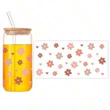 1pc UV Dtf Transfer Flower Dign Sticker For 16oz Libbey Glass Cups Diy Wrap Transfer Sticker Glass Cup Waterproof Sticker Bottle Sticker Adhesive Sticker- - Multicolor - View 1