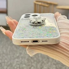 1入組白色星空配閃粉相機鏡頭保護蝴蝶形環扣手機殼,適用於蘋果和安卓手機,全方位保護手機不掉落和刮傷 - 白色 - 查看 7