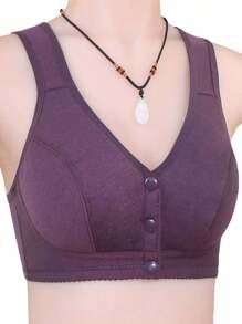 Women's Purple Front-Close Wireless Minimalist Comfort Stretchy Camisole Bra