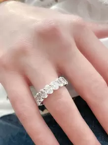 XUJIA 1入組全面6x4mm橢圓形切方晶鋯石充分永恆帶適合女士925純銀方晶鋯石週年紀念日婚戒戒指首飾類禮物