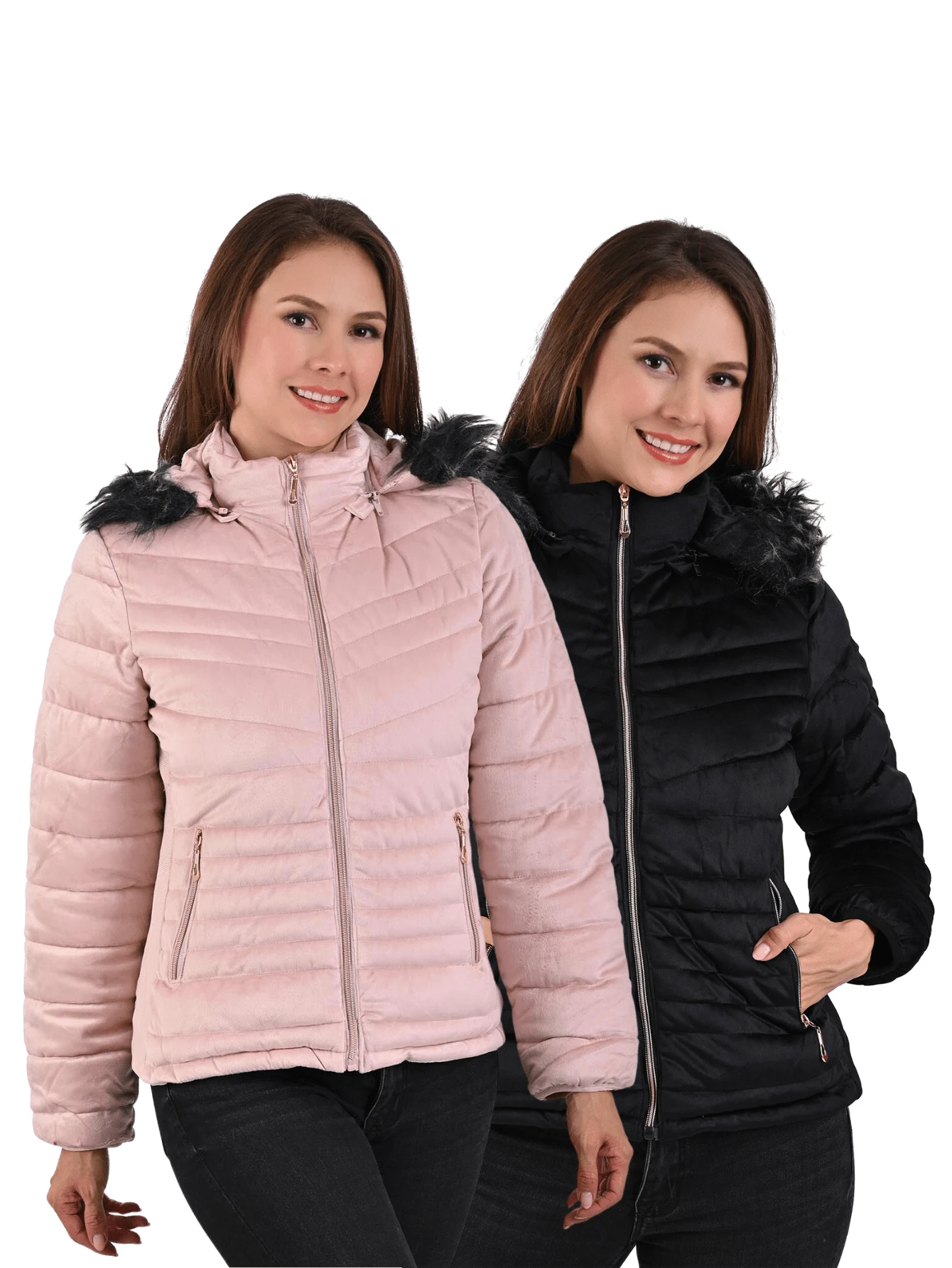 Chamarras Abrigos Terciopelo Para Dama Mujer con Gorro de Peluche Desmontable (2 PIEZAS) - Multicolor - Ver 1