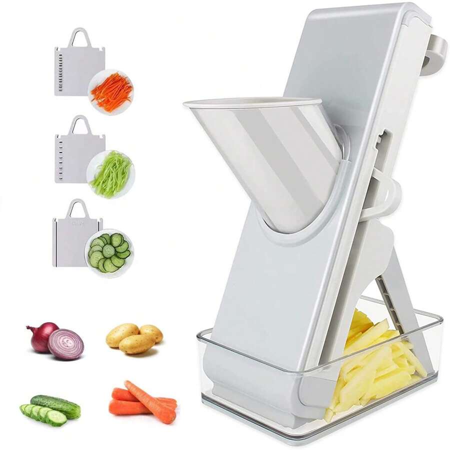 Cortadora de alimentos, picadora de alimentos profesional de acero inoxidable ajustable, cortadora de verduras, con protección anticorte y grosor ajustable, gris - Gris - Ver 1