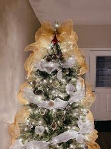 1 rolă de panglică cu plasă argintie pentru decorarea petrecerii de Crăciun, fundă și decorațiuni interioare DIY, Crăciun