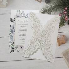 10套激光切割婚禮邀請卡,帶信封,空白紙張和珍珠絲帶 - 彩色 - 查看 4