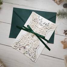 10套激光切割婚禮邀請卡,帶信封,空白紙張和珍珠絲帶 - 彩色 - 查看 1