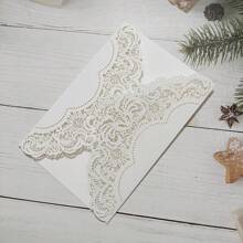 10套激光切割婚禮邀請卡,帶信封,空白紙張和珍珠絲帶 - 彩色 - 查看 8