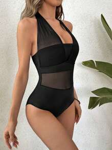 Traje de baño triángulo con cuello colgante para mujer - Negro - Ver 3