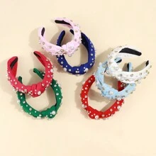 1 件巴洛克风格打结头带，带珍珠和水钻装饰，适合女孩，防滑时尚发饰