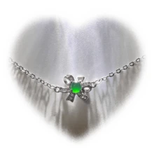 女士寶石鑲嵌吊墜鎖骨鏈飾品,天然冰種翡翠項鍊