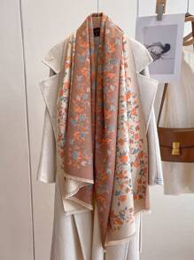 1 件优雅花卉植物图案提花仿羊绒保暖围巾/披肩，百搭女士款，适合秋冬季，日常搭配和装饰 - 彩色 - 查看 1