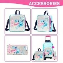 3入組男孩和女孩可愛可拆式行李箱背包配五角星飾品,適用於學校和旅行