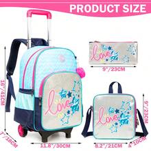 3入組男孩和女孩可愛可拆式行李箱背包配五角星飾品,適用於學校和旅行