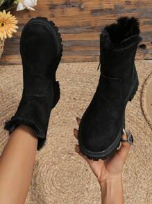 女款霧面短靴平跟保暖雪靴防滑