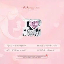 bamoer 1入925純銀心形足跡串珠,適用於女士手鍊/項鍊diy配件,母親節首飾禮物