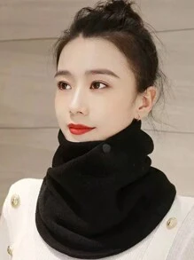 1件女士秋冬多功能保暖抗風絨面圍巾,厚實保暖頸套,適用於騎行 - 黑色 - 查看 1