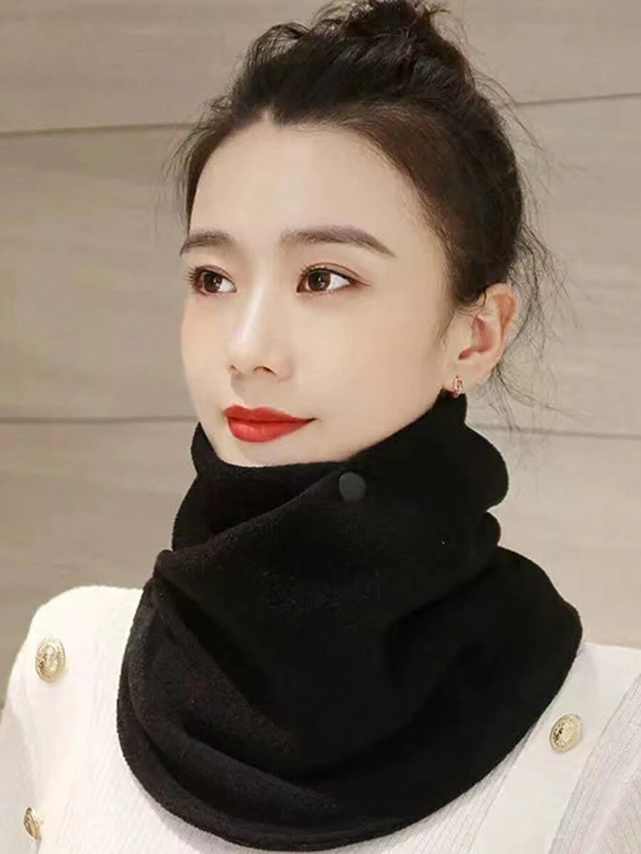 1件女士秋冬多功能保暖抗風絨面圍巾,厚實保暖頸套,適用於騎行 - 黑色 - 查看 1