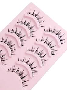 Manga Lashes 5對動漫角色扮演人造貂毛睫毛, 韓系自然短款硬芯帶超軟假睫毛擴展 - 黑色 - 查看 6