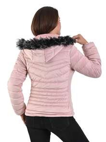 Chamarras Abrigos Terciopelo Para Dama Mujer con Gorro de Peluche Desmontable (2 PIEZAS) - Multicolor - Ver 4