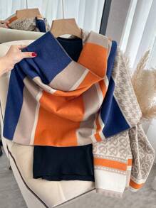 1件 女用雙面仿羊絨多色千鳥格提花披肩秋冬加厚保暖圍巾適合日常使用 - 彩色 - 查看 1