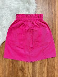 Saia Jeans Saia sarja cintura alto com elastic Com zíper - Pink - Visão 3