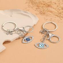 2pcs Fashionable Bohemian Style Zinc Alloy & Rhinestone Decor Evil Eye Pendant Keychain, Suitable For Men's Daily Use - keychain - View 6