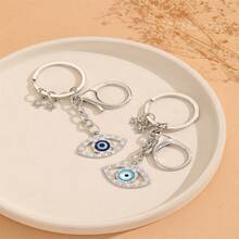 2pcs Fashionable Bohemian Style Zinc Alloy & Rhinestone Decor Evil Eye Pendant Keychain, Suitable For Men's Daily Use - keychain - View 7