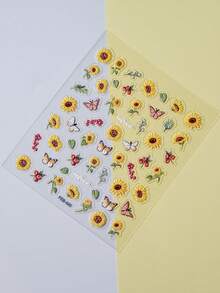 1pc 5d Embossed Waterproof Nail Art Stickers With Sunflower & Butterfly Patterns, Yellow Series - Multicolor - View 7
