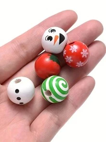 20入組16mm聖誕節卡通圖案木珠,圓形散珠,適用於diy假日裝飾珠寶製作材料