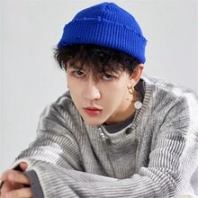 藍色時尚保暖針織帽子,男女適用,秋冬季節
