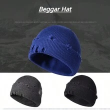 藍色時尚保暖針織帽子,男女適用,秋冬季節