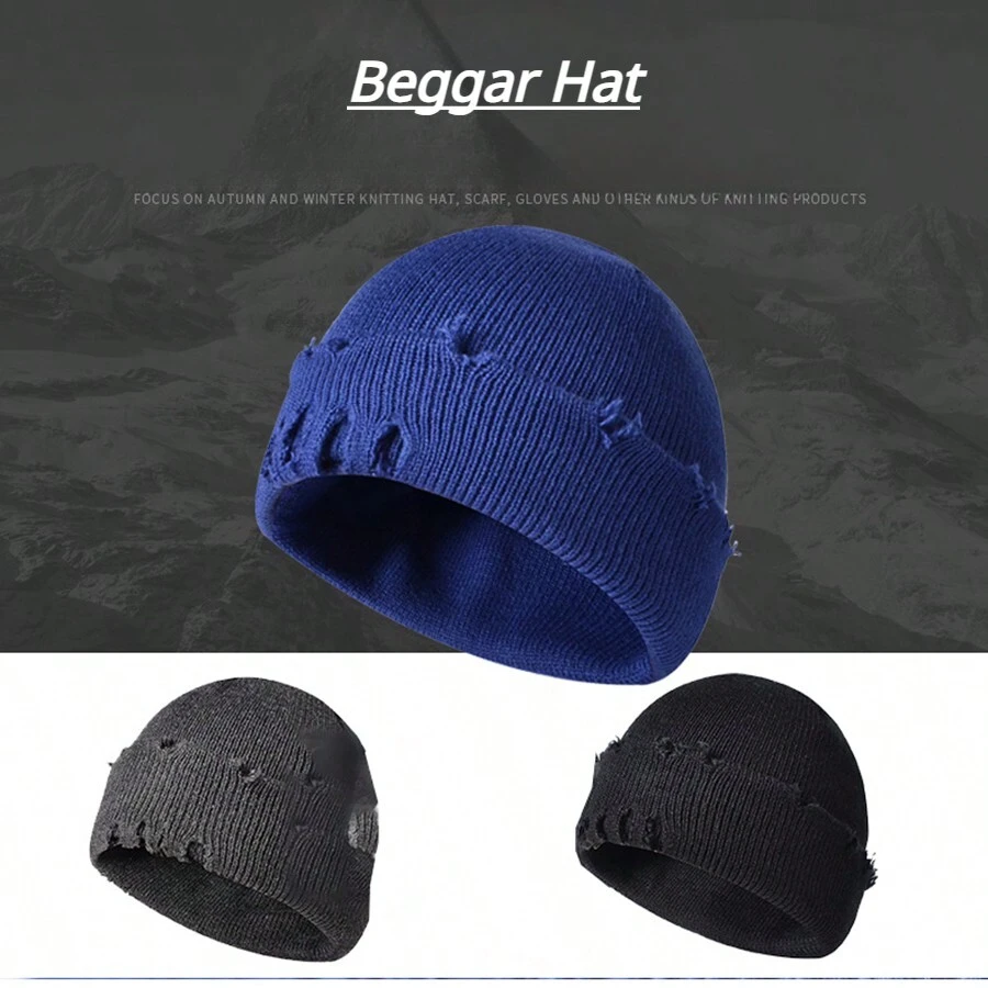 藍色時尚保暖針織帽子,男女適用,秋冬季節