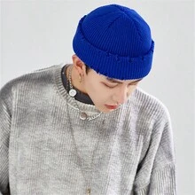 藍色時尚保暖針織帽子,男女適用,秋冬季節