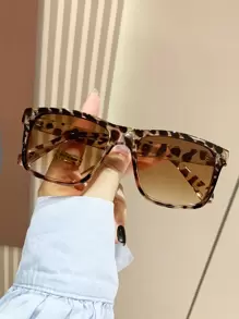 Leopard Print Boho Style Square Oversized Plastic Sunglasses, Retro Classic Design For Outdoor Travel Beach Vacation Casual Outfits, Summer UV Protection Driving Glasses Fashionable Shade Elegant Outfit Family Outings Travel Vacation Holiday For Summer Beach Vacation,Outdoor,Travel - Multicolor - View 2