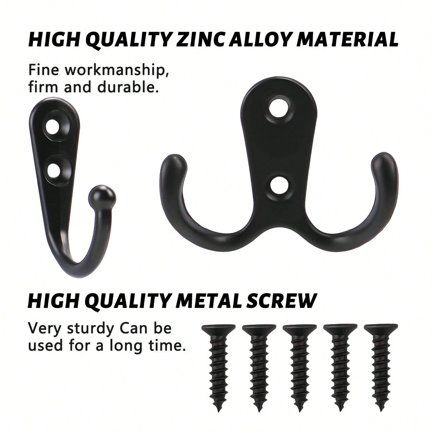 16pcs Vintage Black Wall Mounted Hooks Single Hooks And Double Hooks