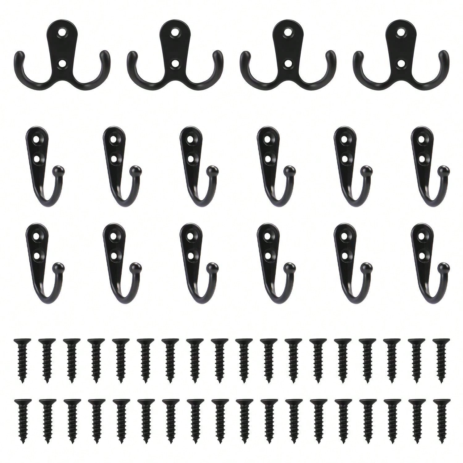 16pcs Vintage Black Wall Mounted Hooks Single Hooks And Double Hooks