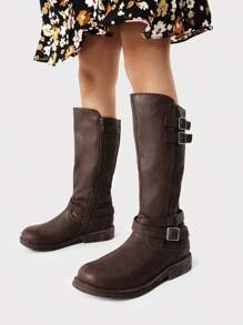 Girls Grey Buckle Knee High Riding Winter Fashion Boots