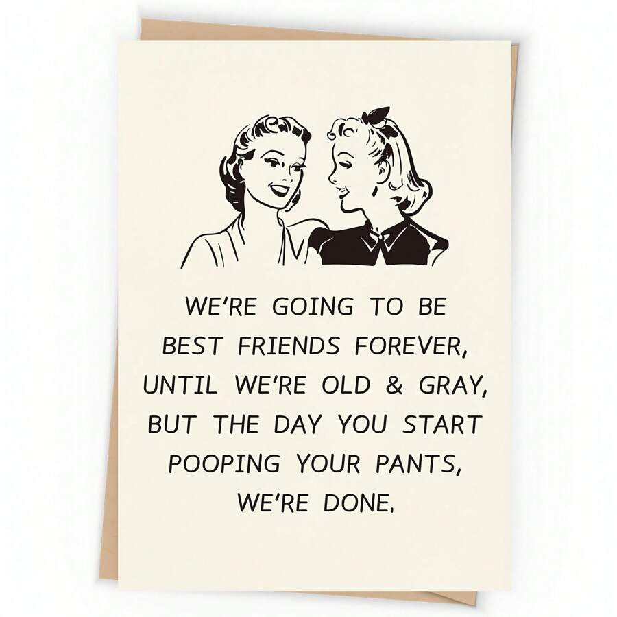1pc, Funny Birthday Card For Best Friend, Humorous Friendship Card For Her, Hilarious Pooping Pants Friend Card For Bestie - Beige - View 1
