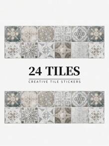 24 件装 - 北欧家居瓷砖自粘墙贴厨房浴室卧室客厅餐厅防水防油防潮装饰瓷砖贴纸墙面翻新地板贴纸家居装饰