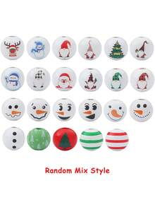 20入組16mm聖誕節卡通圖案木珠,圓形散珠,適用於diy假日裝飾珠寶製作材料
