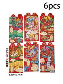 6 cái Của Rồng 2024 Chinese Năm mới Đỏ  Phong thư Hoạt hình Thiết kế Phong bao lì xì Đối với Âm lịch Năm mới Món quà - Nhiều màu - Xem 4