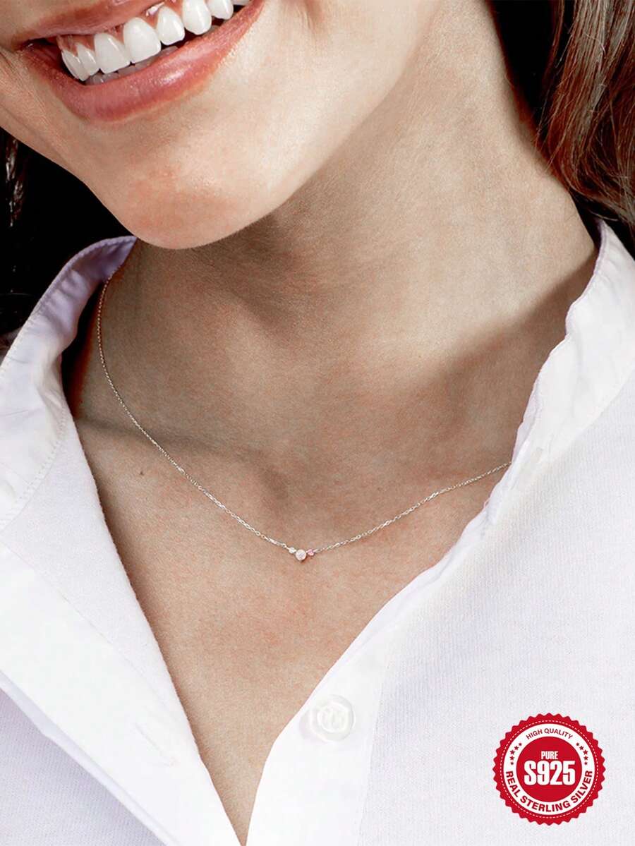 1條925純銀圓形項鍊,女士首飾,帶有首字母吊墜,長鍊,適用於婚禮珠寶奢華細緻珠寶